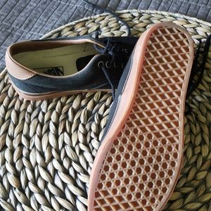 Van's black canvas and tan leather mens 9